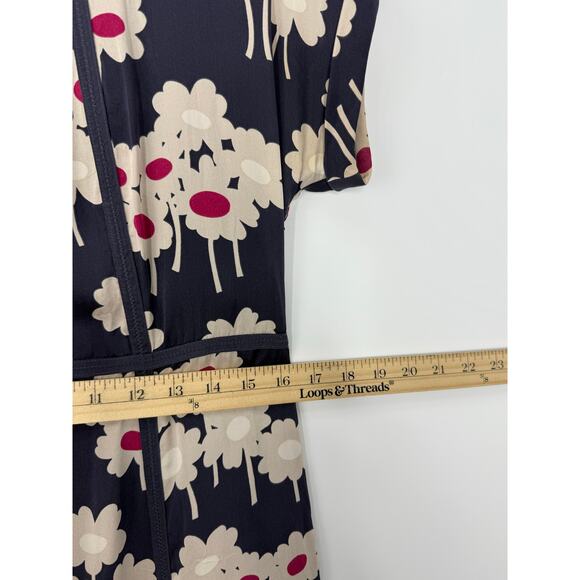 Boden Notting Hill Silk Dress Floral Print Navy Cream Magenta Size 8 Long Retro - Picture 9 of 9